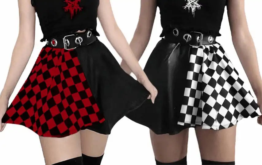 Dual-Tone Short Checkered A-Line Skirt - Lunacy Deals & Designs