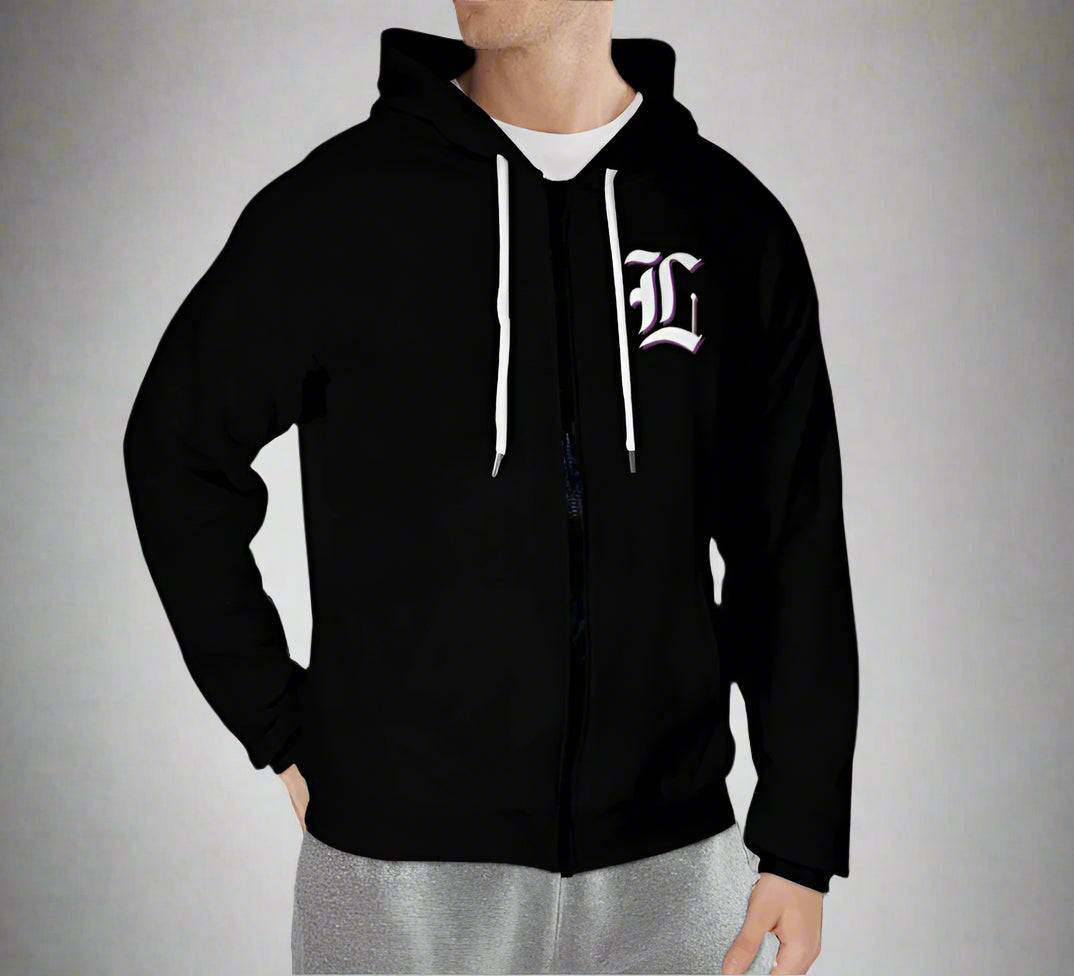 Polyester Lightweight Lunacy Zip Up Hoodie (Black) - Lunacy Deals & Designs