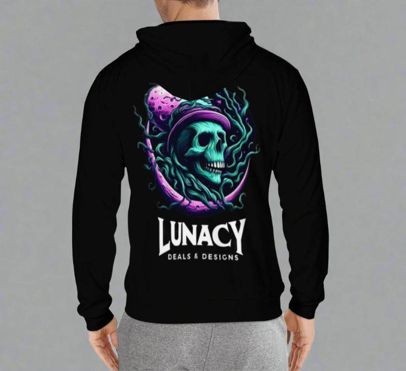 Polyester Lightweight Lunacy Zip Up Hoodie (Black) - Lunacy Deals & Designs