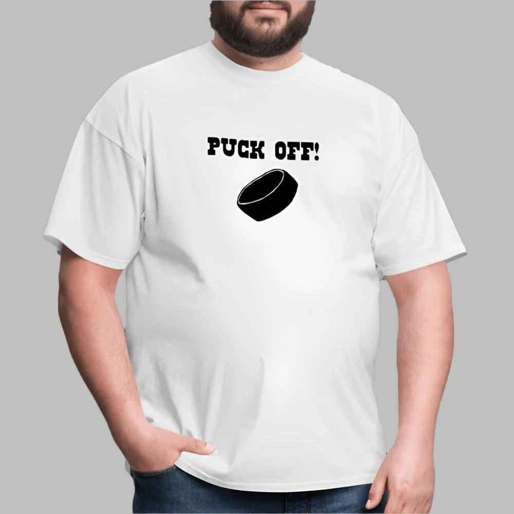 Men's 'Puck Off' Hockey Tshirt - white
