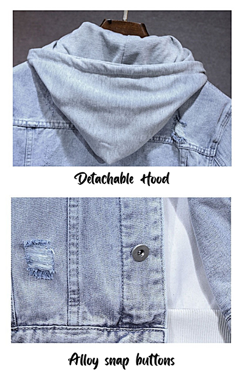 Men's Detachable Hooded Denim Jacket - alloy snaps