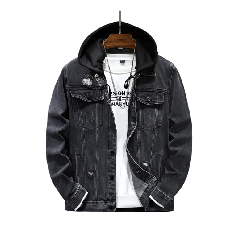 Men's Detachable Hooded Denim Jacket black
