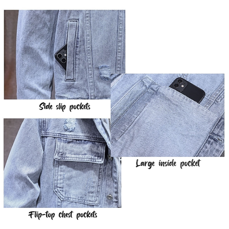 Men's Detachable Hooded Denim Jacket - pockets