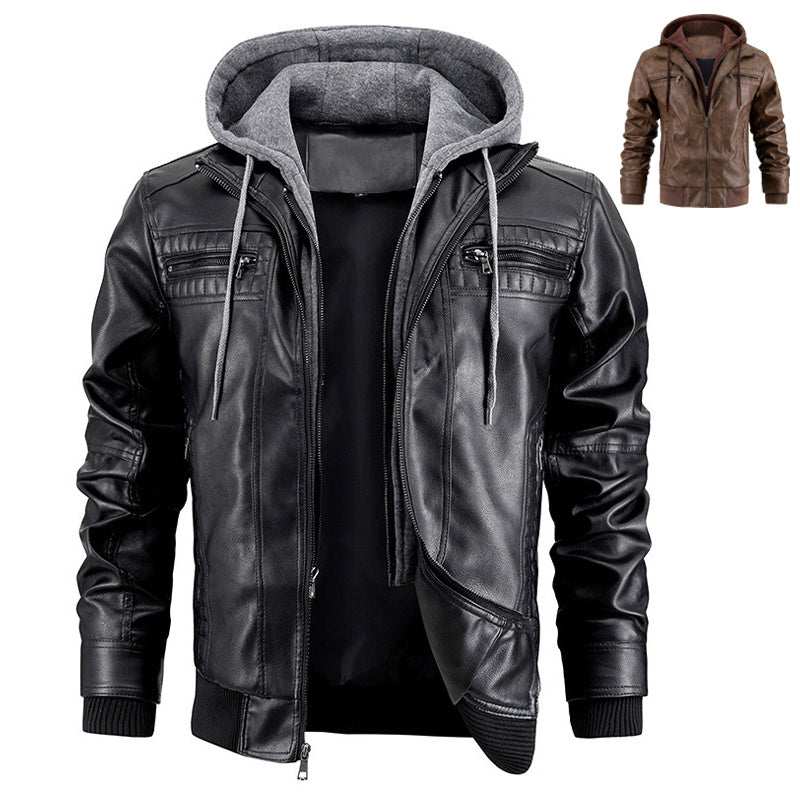 Men's Faux Leather Hooded Jacket