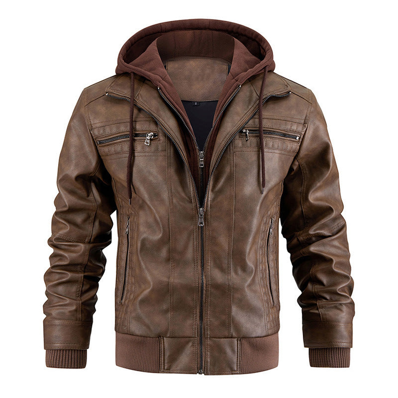 Men's Faux Leather Hooded Jacket brown
