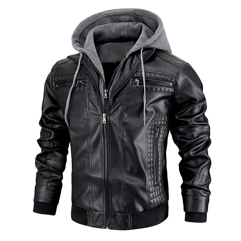 Men's Faux Leather Hooded Jacket front