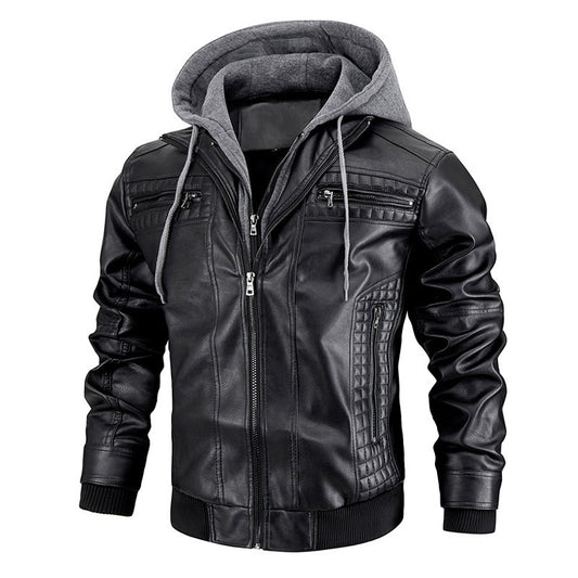 Men's Faux Leather Hooded Jacket front