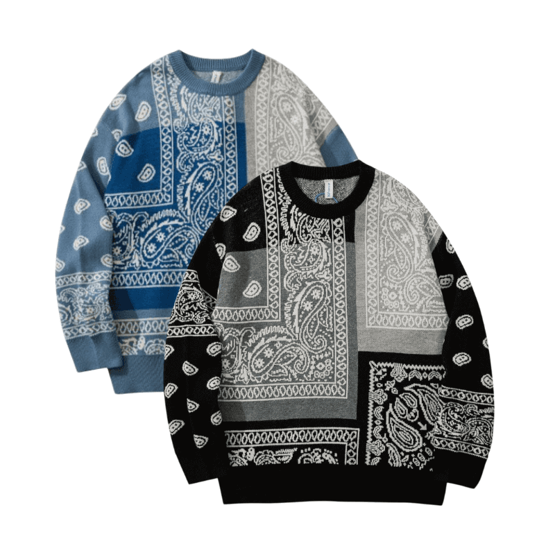 Mens Paisley print sweaters black and blue