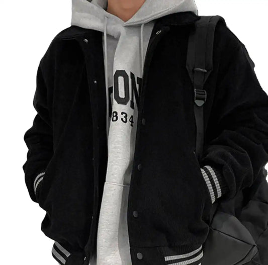 Men's Black & White Corduroy Varsity Style Jacket from Lunacy Deals & Designs