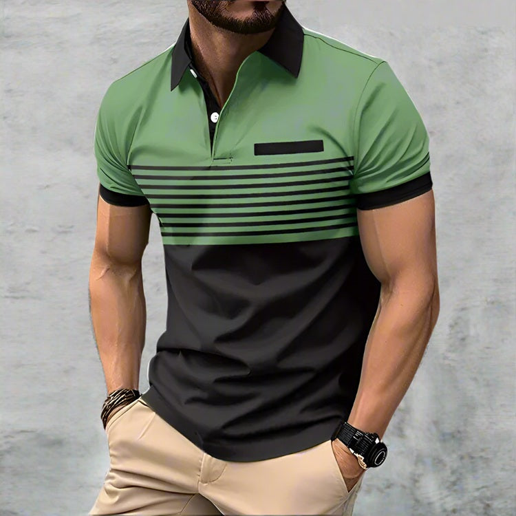 Men's Casual Striped black & green Polo Shirt