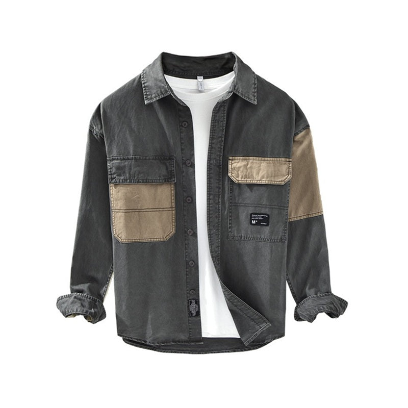 Men's Cotton 2-Color Contrast Large Pocket Button-Up Shirt