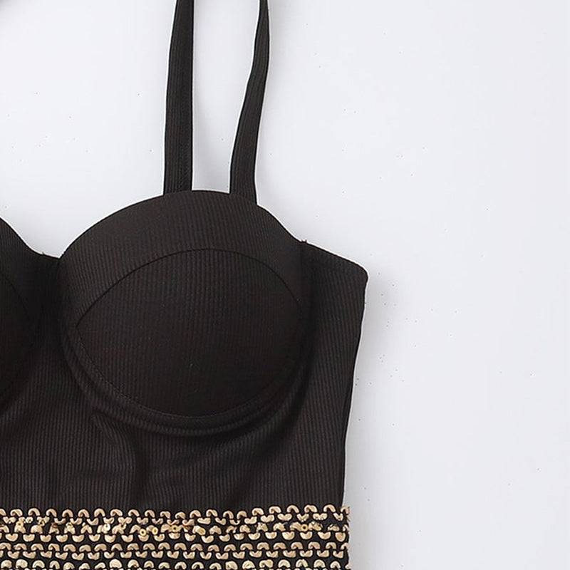 One-Piece Gold Band Adjustable Shoulder Strap Swimsuit - Lunacy Deals & Designs