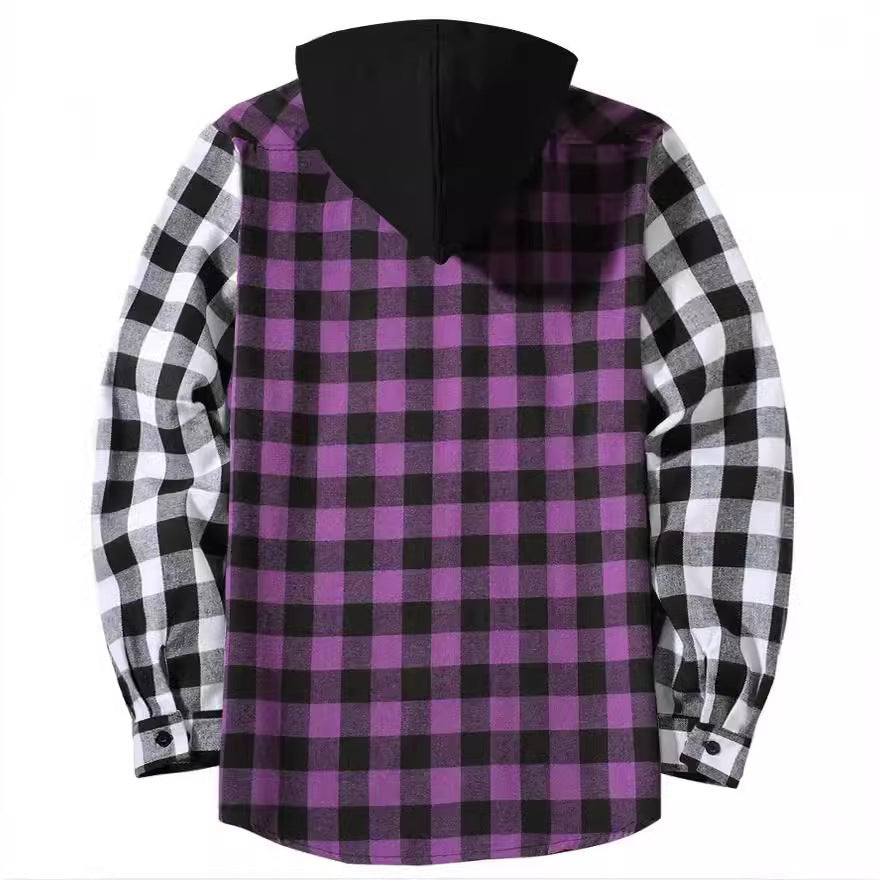Plaid Hooded Long Sleeve Button Up Shirt - Lunacy Deals & Designs
