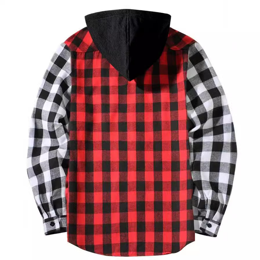 Plaid Hooded Long Sleeve Button Up Shirt - Lunacy Deals & Designs