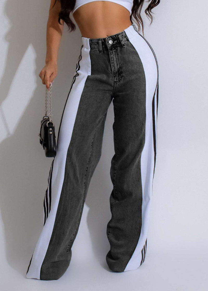 Women's Striped High Waist Straight Leg Denim Pants - Lunacy Deals & Designs