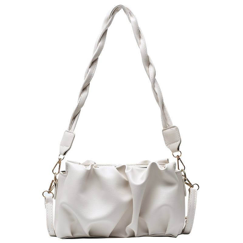 Twisted Handle Ruched Cloud Handbag white