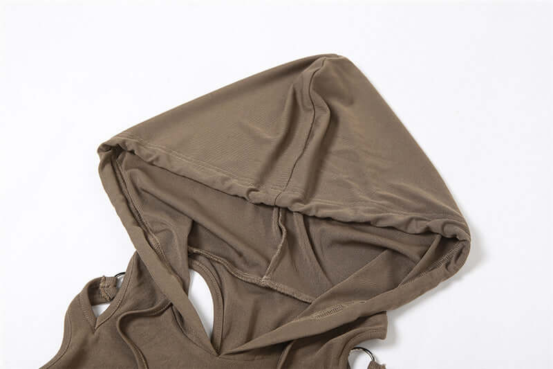 Women's Hooded Ruched Dress with Detached Sleeves - Lunacy Deals & Designs