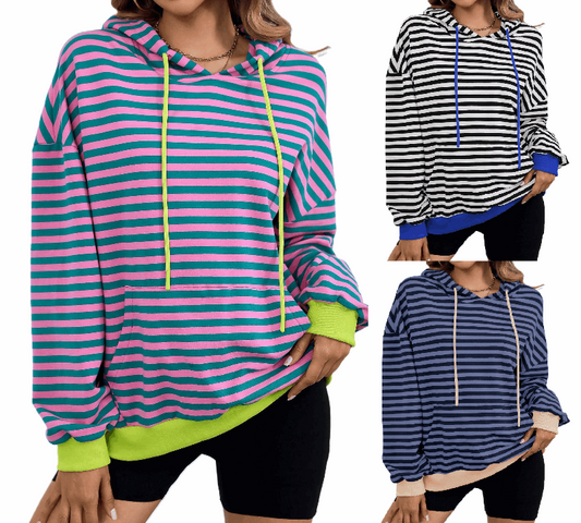 Women's Horizontal Candy Striped Hoodie - Lunacy Deals & Designs
