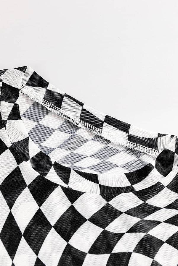Women's Lightweight Black & White Checkered Long Sleeve Top - Lunacy Deals & Designs