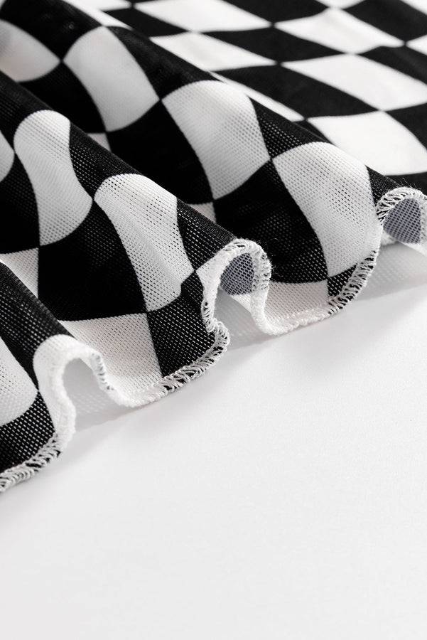 Women's Lightweight Black & White Checkered Long Sleeve Top - Lunacy Deals & Designs