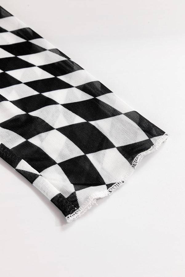 Women's Lightweight Black & White Checkered Long Sleeve Top - Lunacy Deals & Designs