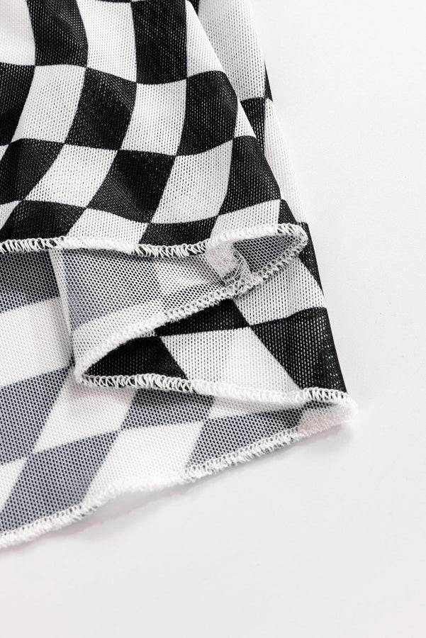 Women's Lightweight Black & White Checkered Long Sleeve Top - Lunacy Deals & Designs