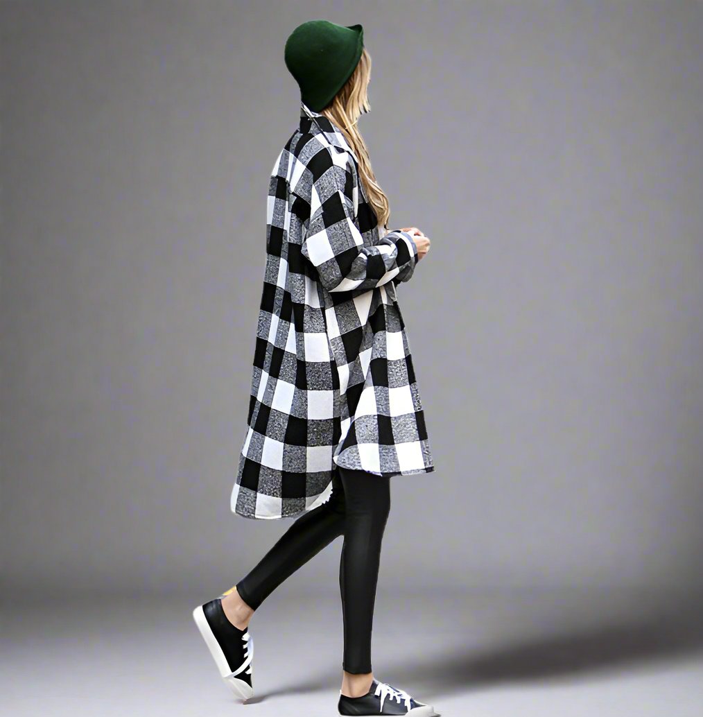 Women's Long Black or Red Plaid Button Up Shirt - Lunacy Deals & Designs