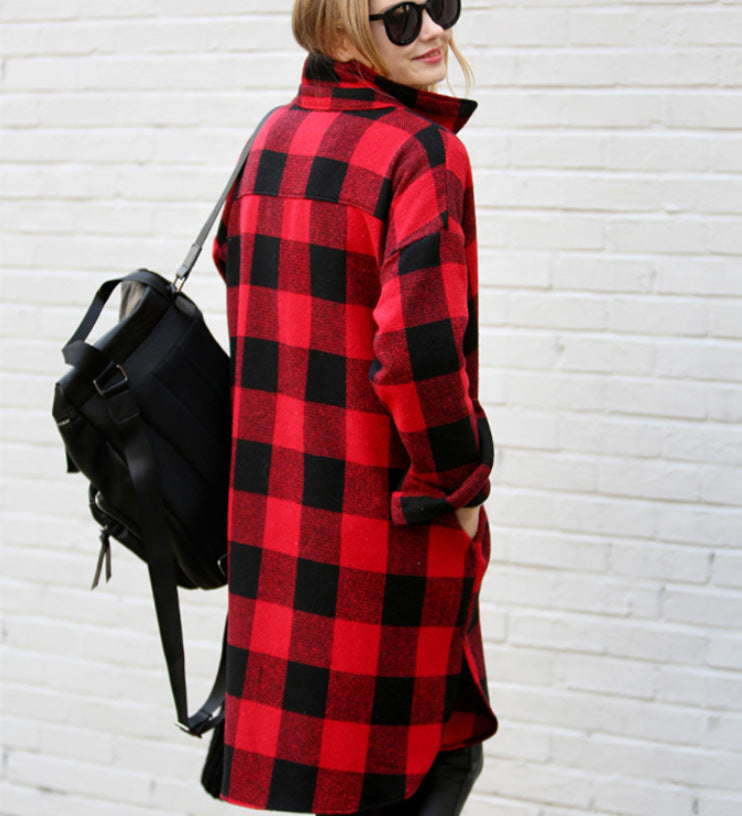 Women's Long Black or Red Plaid Button Up Shirt - Lunacy Deals & Designs