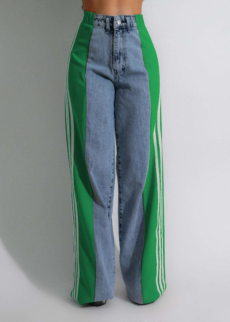 Women's Striped High Waist Straight Leg Denim Pants - Lunacy Deals & Designs