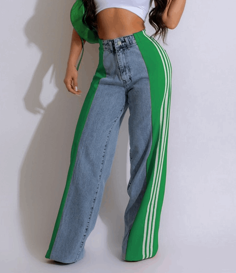 Women's Striped High Waist Straight Leg Denim Pants - Lunacy Deals & Designs