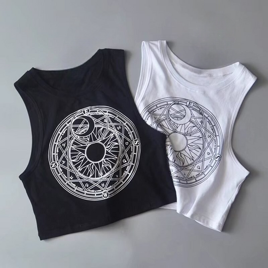 Women's Sun & Moon Crew Neck Cropped Tank