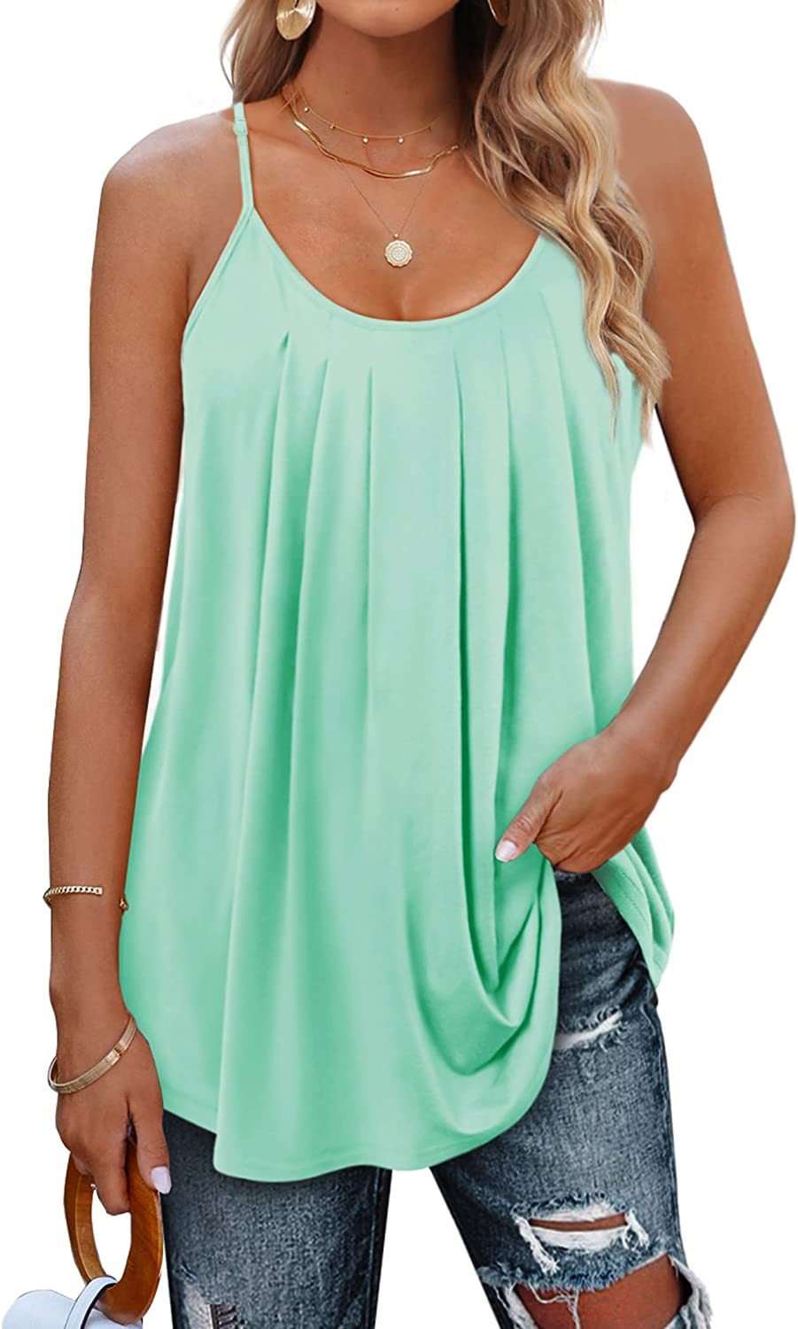 Women's Thin Strap Pleated Tank Top - Lunacy Deals & Designs