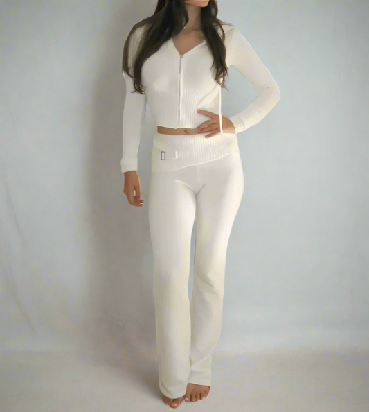 Women's Zip-Up Sweater & High Waist Pants Set - Lunacy Deals & Designs