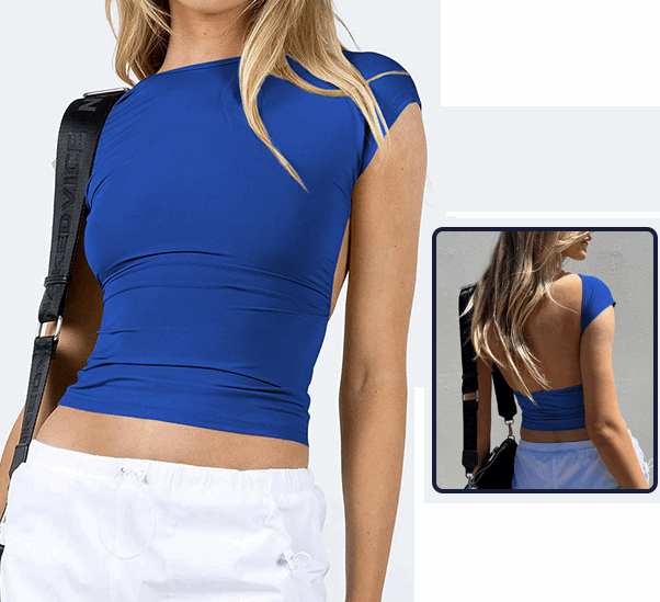 Women's Slim Fit Cap Sleeve Backless T-shirt - Lunacy Deals & Designs
