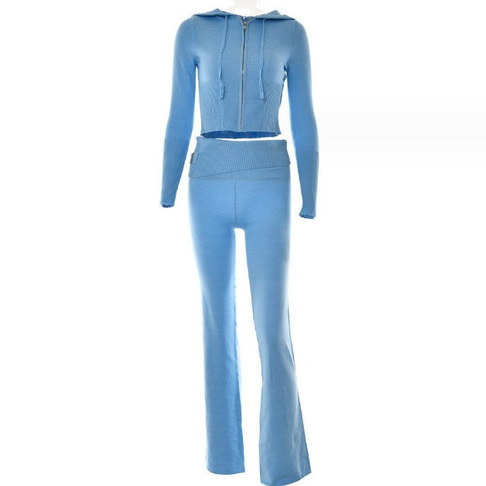Women's Zip-Up Sweater & High Waist Pants Set - Lunacy Deals & Designs