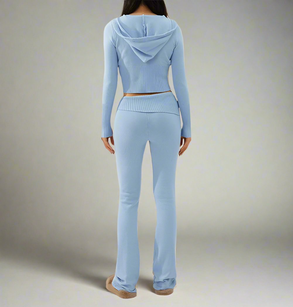 Women's Zip-Up Sweater & High Waist Pants Set - Lunacy Deals & Designs