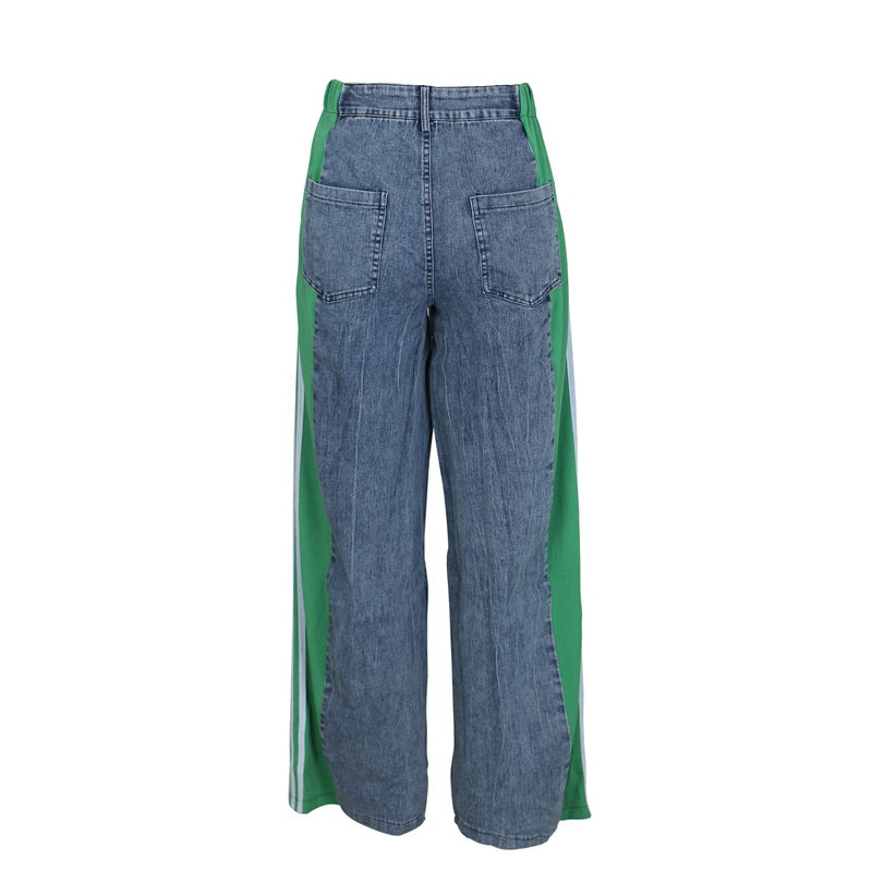 Women's Striped High Waist Straight Leg Denim Pants - Lunacy Deals & Designs