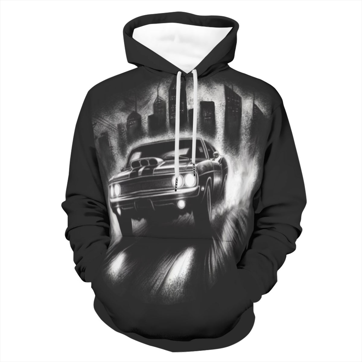 Men's Black & White Charger Hoodie - Lunacy Deals & Designs