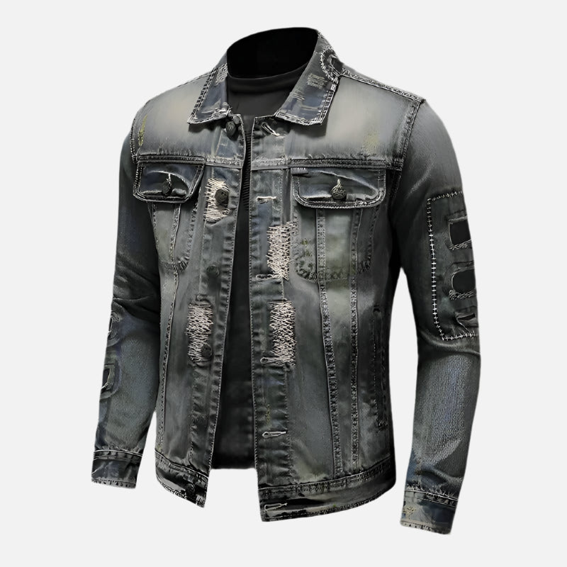 Men's Retro Distressed Denim Jacket - Lunacy Deals & Designs