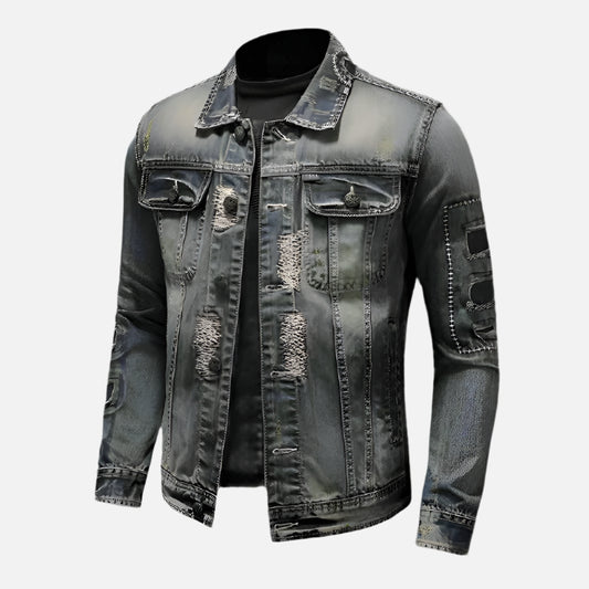 Men's Retro Distressed Denim Jacket - Lunacy Deals & Designs