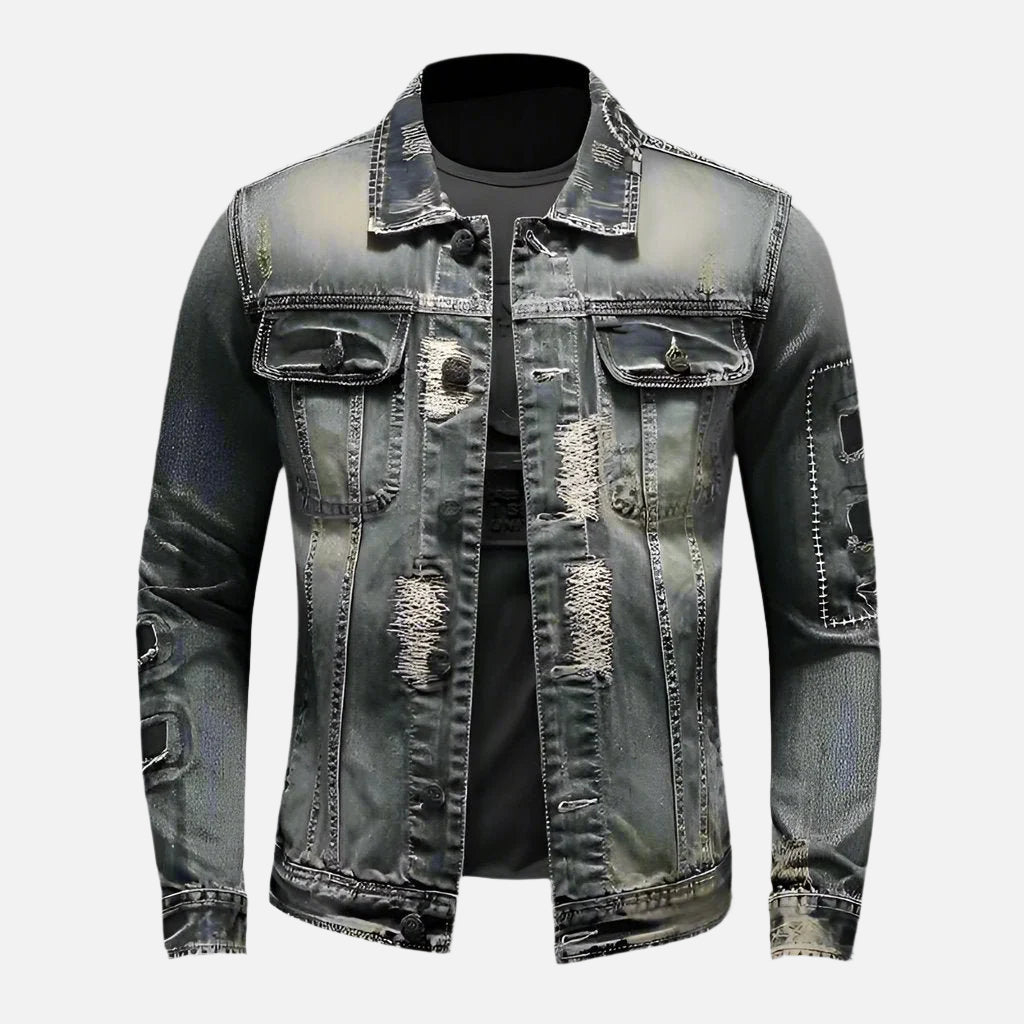 Men's Retro Distressed Denim Jacket - Lunacy Deals & Designs