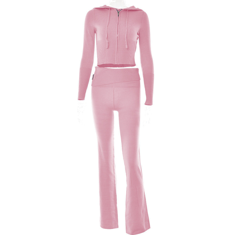 Women's Zip-Up Sweater & High Waist Pants Set - Lunacy Deals & Designs
