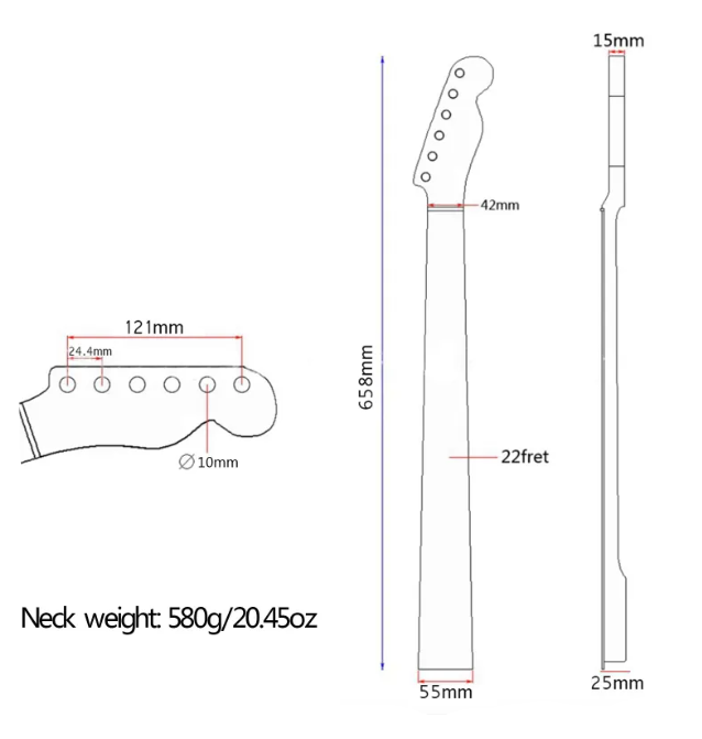 rosewood electric Guitar neck sizes