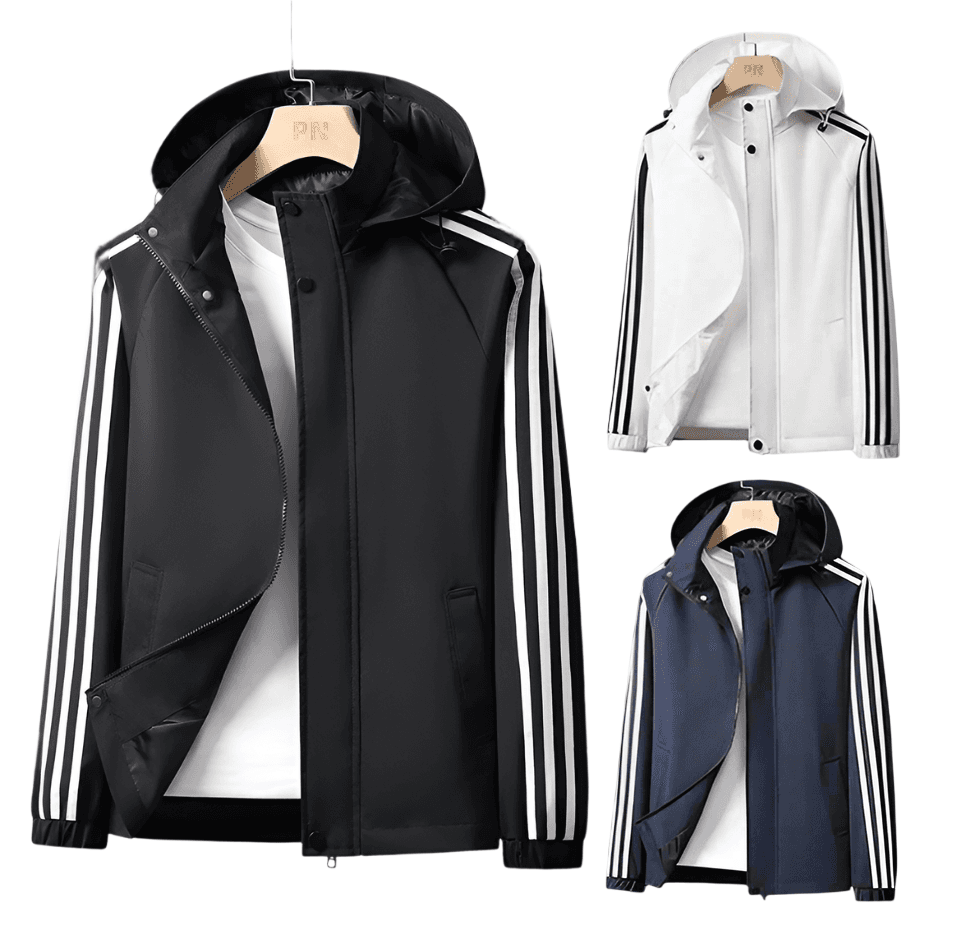 Men's Striped Lightweight Jacket with Detachable Hood