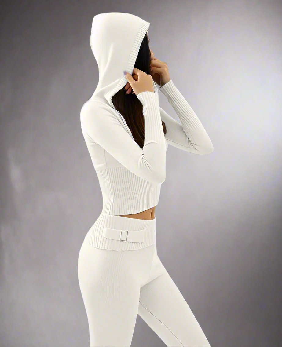 Women's Zip-Up Sweater & High Waist Pants Set - Lunacy Deals & Designs