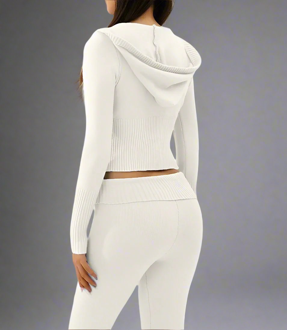 Women's Zip-Up Sweater & High Waist Pants Set - Lunacy Deals & Designs
