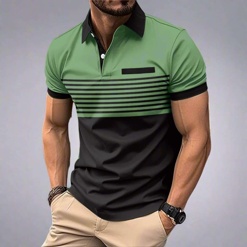 Striped mint green and black long sleeve button-up shirt for men in Men’s Shirts collection.