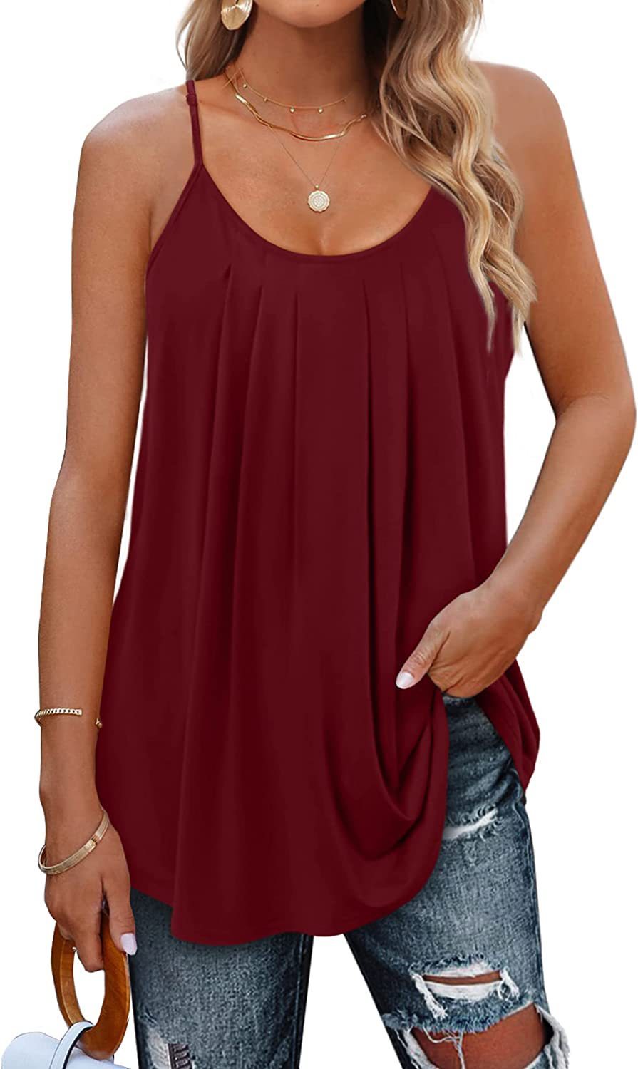 Women's Thin Strap Pleated Tank Top