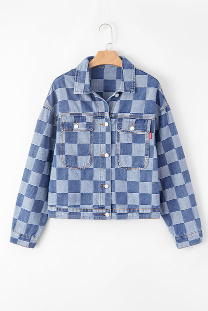 Women's Checkered Button Up Denim Jacket