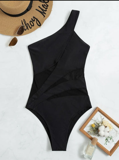 Women's Mesh Cutout One-Shoulder One-Piece Swimsuit